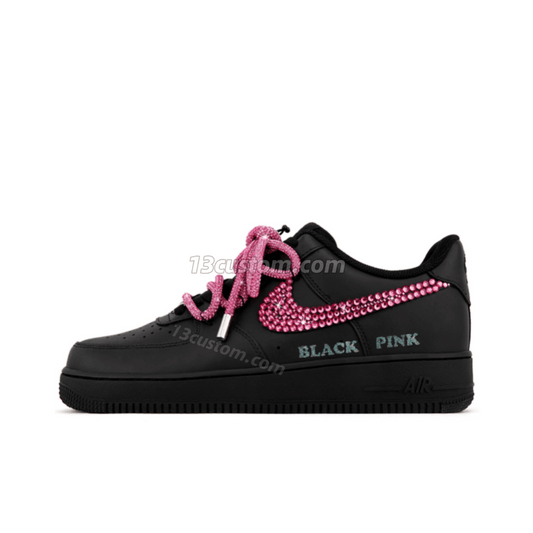 AF1 Diamante Desestructurado con Cordones en Negro y Rosa