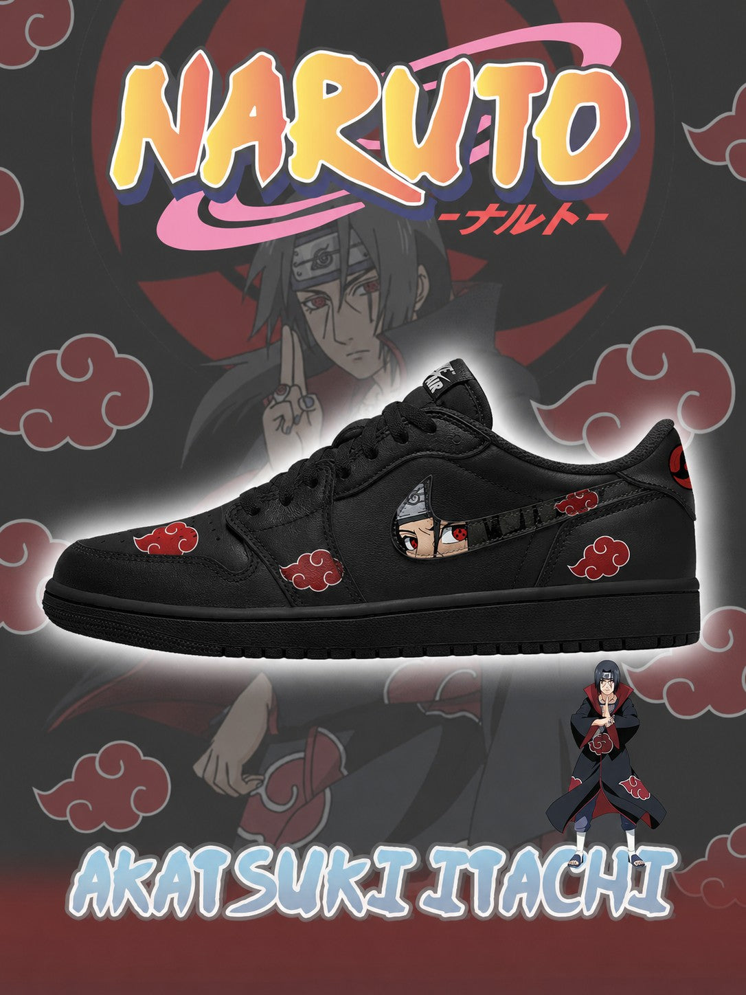 Akatsuki Itachi Uchiha V.2 Custom Low-Top Court Sneakers