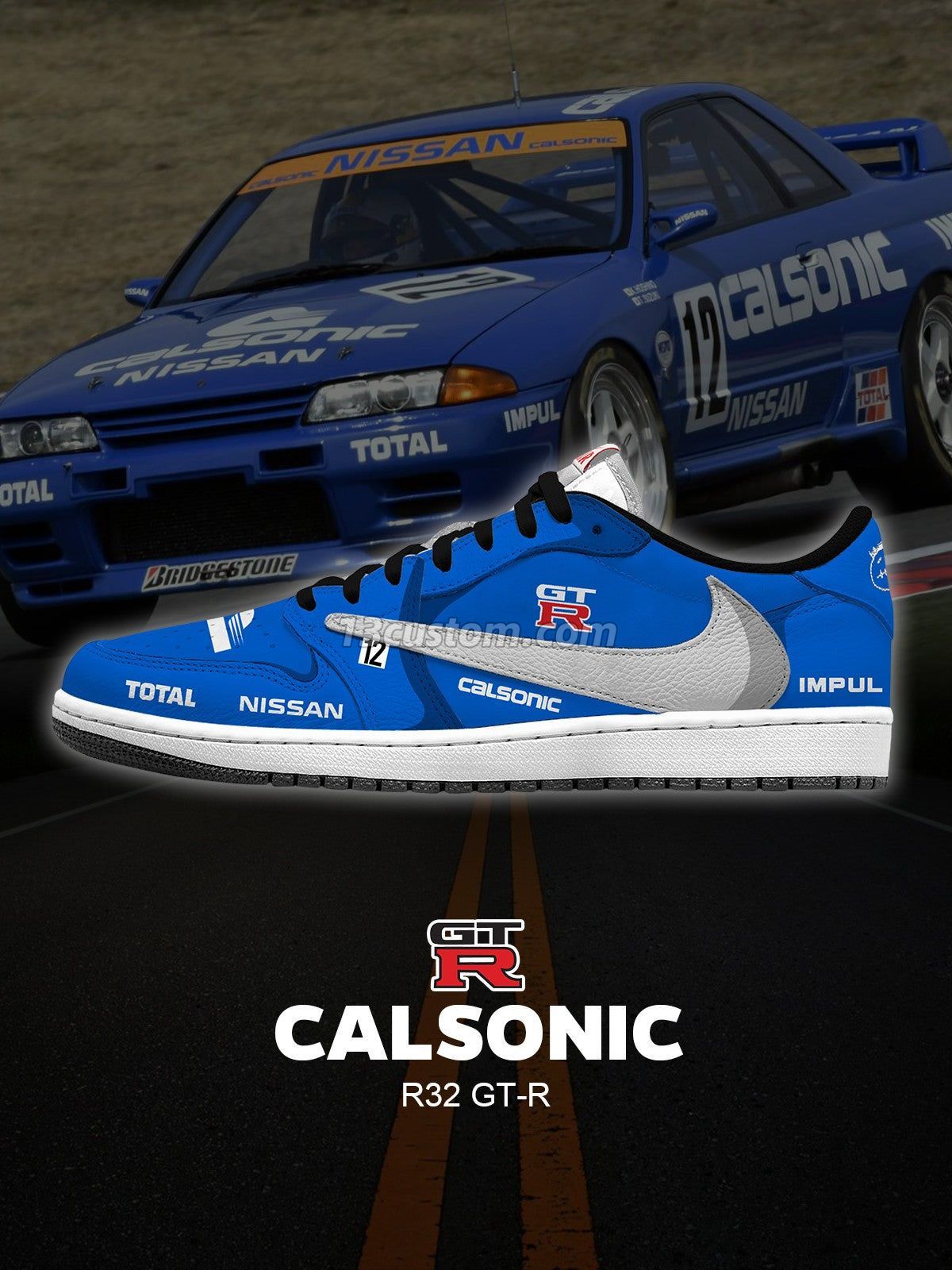 倒鉤TS Calsonic R32 GT-R客製化 倒鉤低幫 運動鞋-V1款 主圖