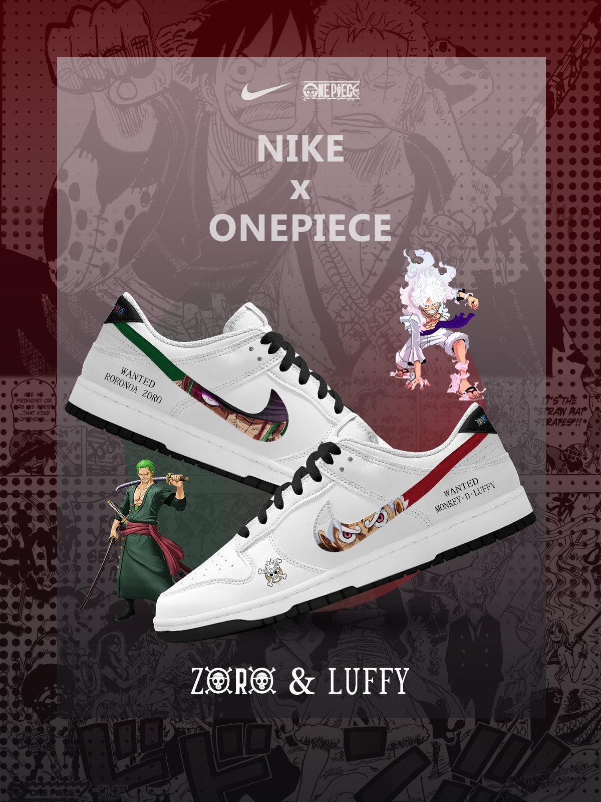 Luffy and Zoro V.1 Custom Court-Low Sneakers - 13custom