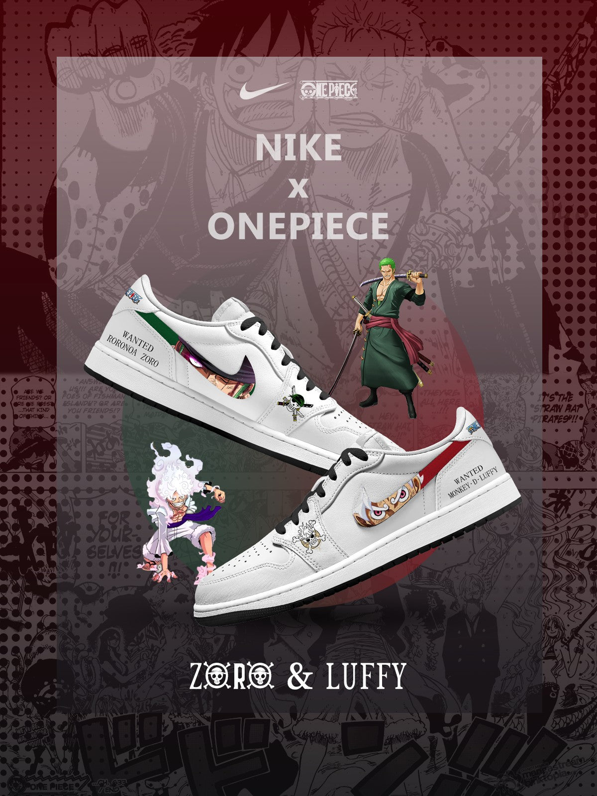 Luffy and Zoro V.1 Custom Low-Top Court Sneakers