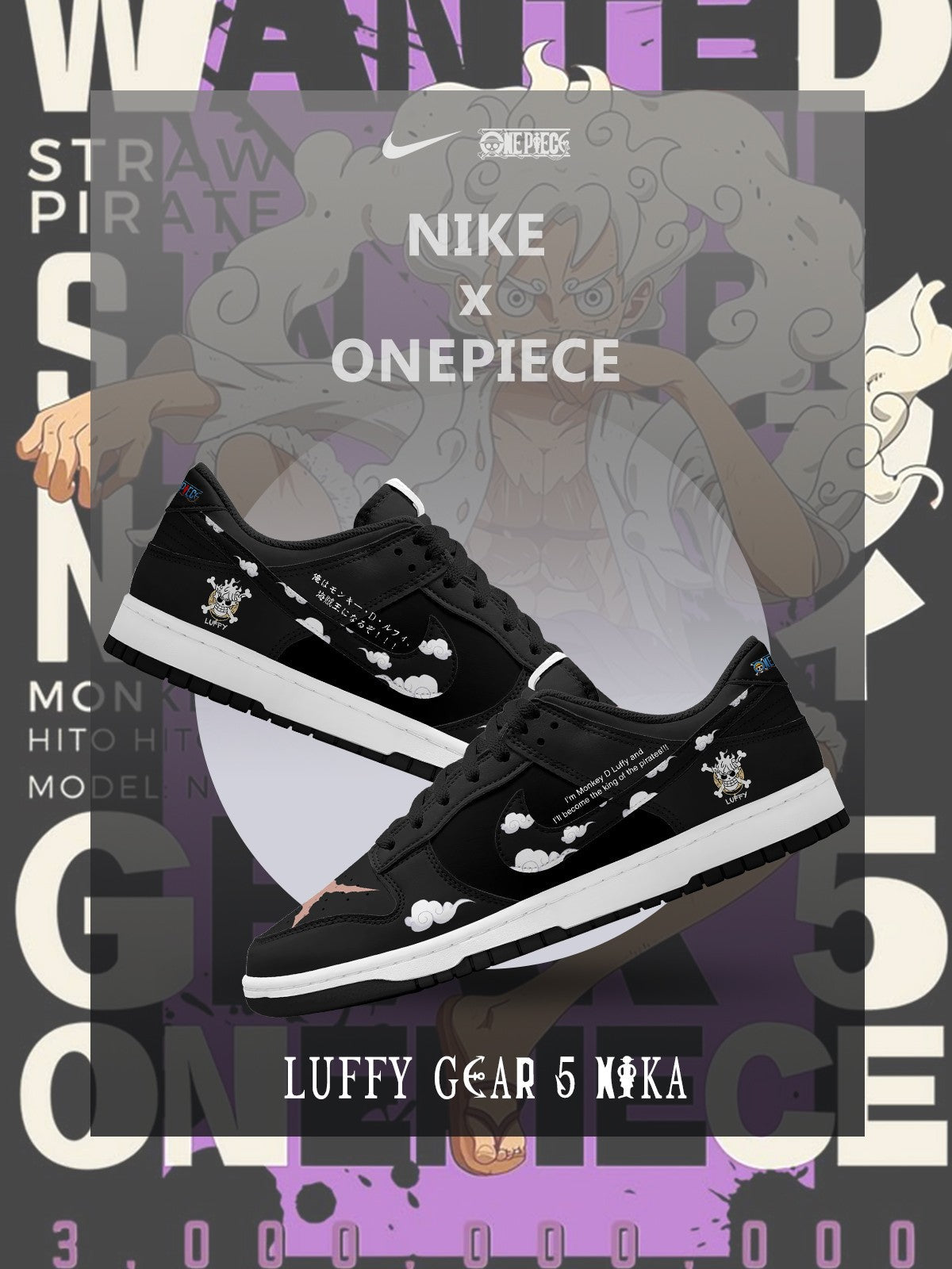 Luffy Gear 5 Nika V.3 Custom Court-Low Sneakers - 13custom