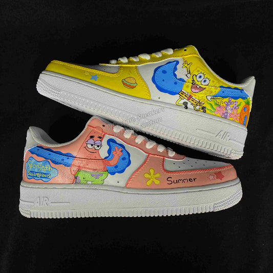 0674-Zapatos de pareja amarillos y rosas de Bob Esponja de diseño completo