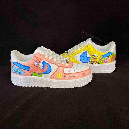 0674-스폰지밥 전체 프린트 노랑 분홍 오리 신발
