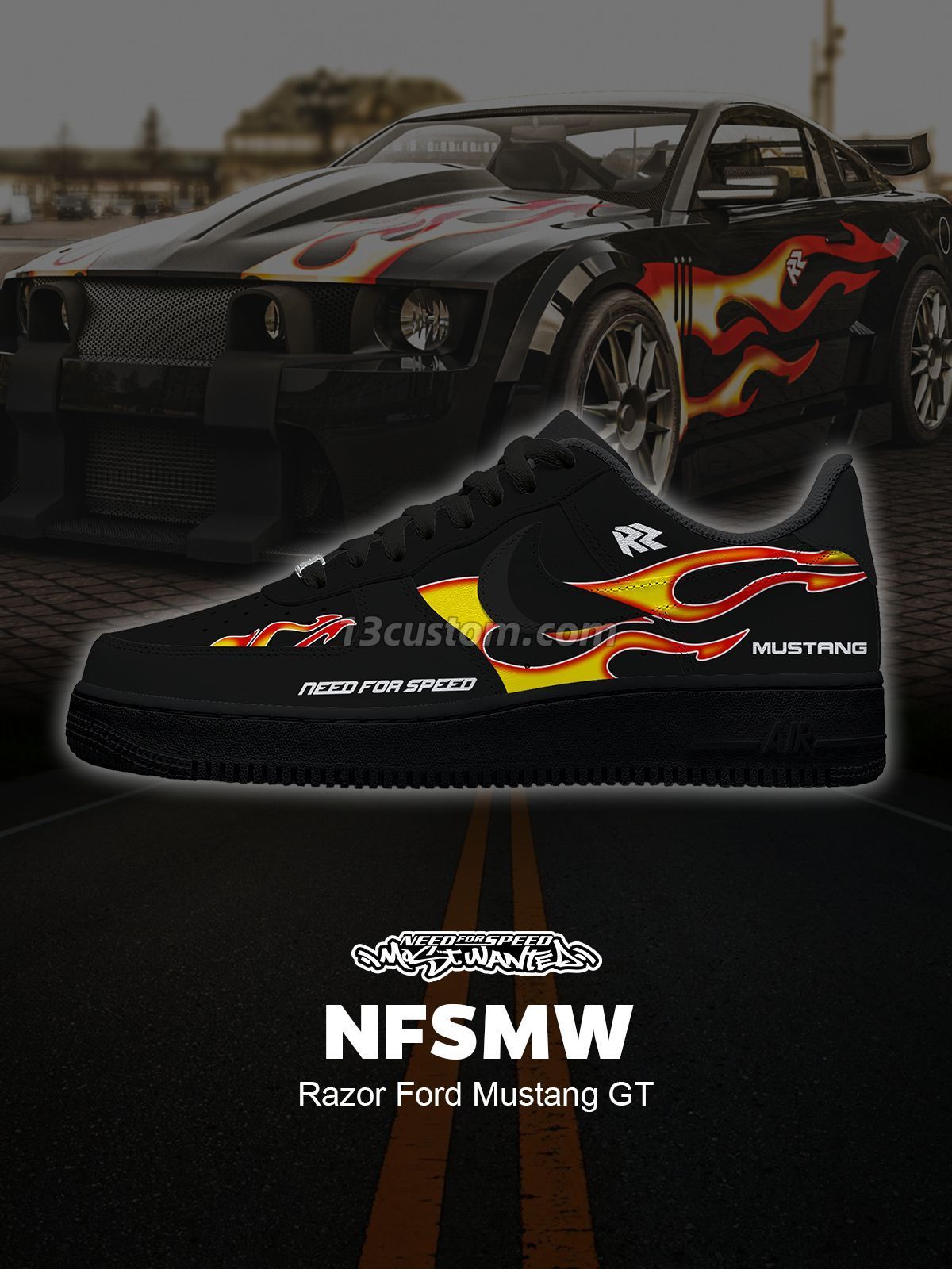 AF1 電影汽車-Razor Mustang GT 客製化運動鞋