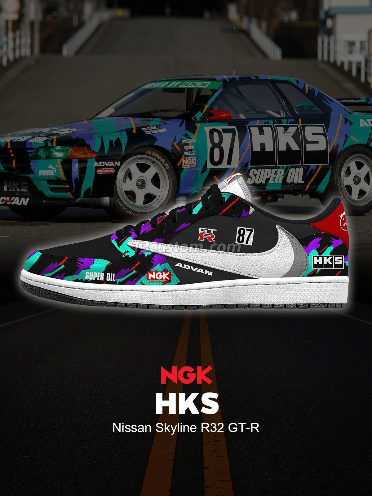 倒鉤TS HKS Skyline R32 GT-R客製化 倒鉤低幫 運動鞋-V1款 主圖