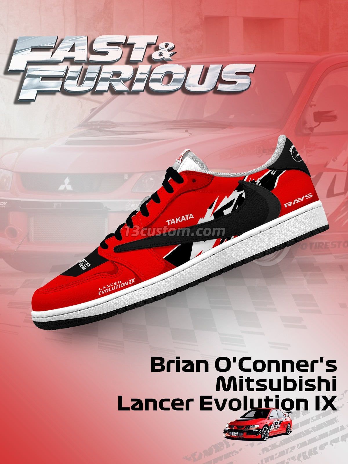 倒鉤TS Brian O'Conner's Lancer Evolution IX客製化 倒鉤低幫 運動鞋-V1款 主圖