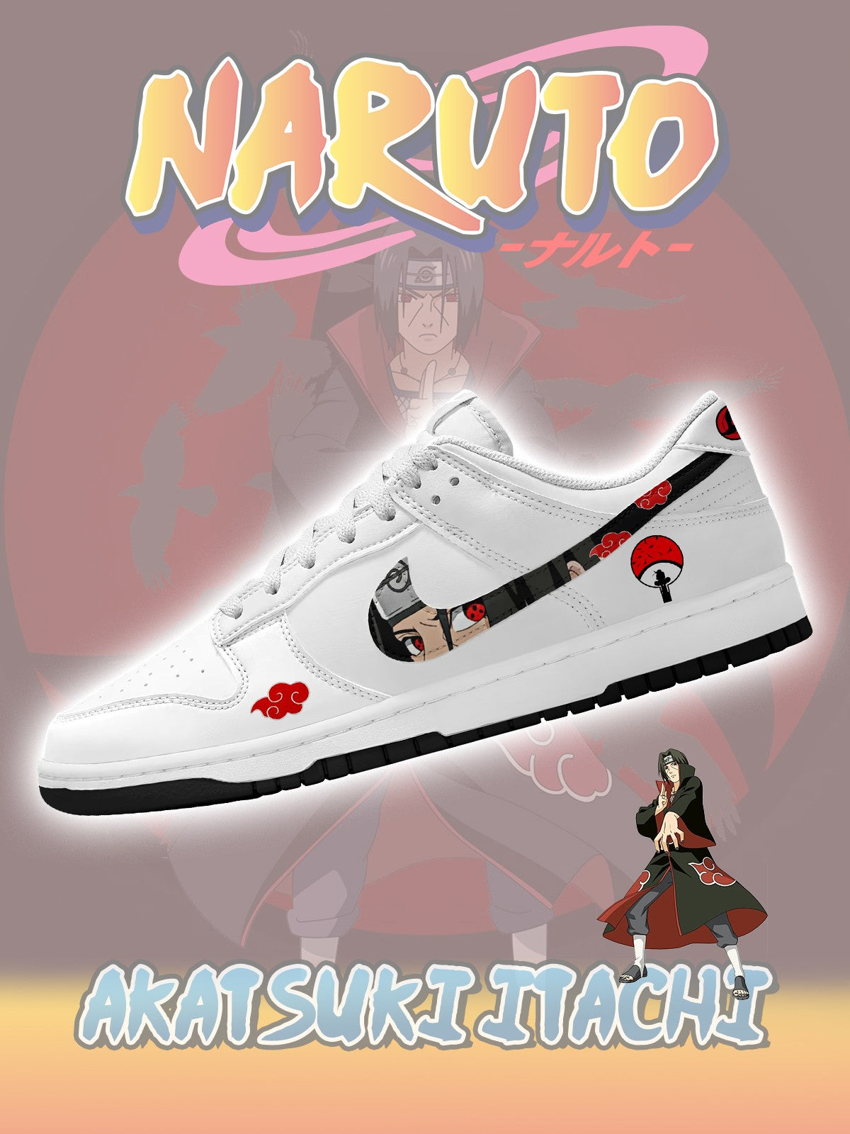 Akatsuki Itachi Uchiha V.3 Custom Court-Low Sneakers - 13custom