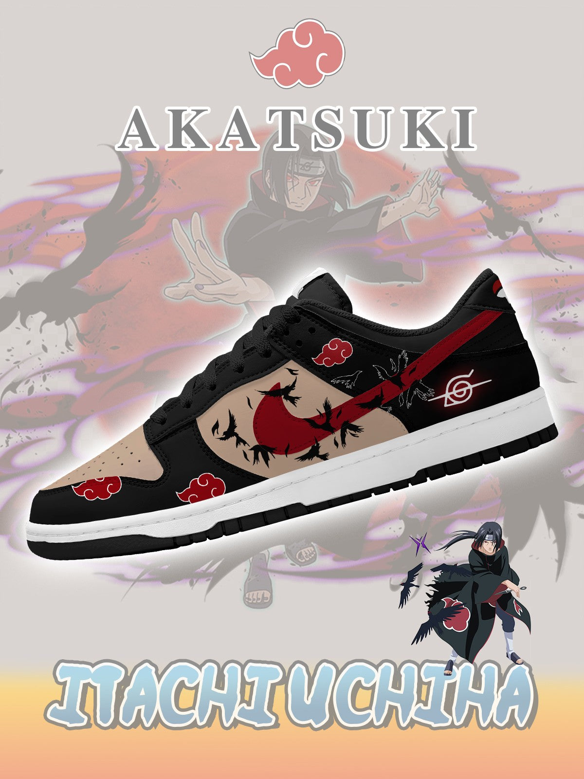 Akatsuki Itachi Uchiha V.6 Custom Court-Low Sneakers - 13custom