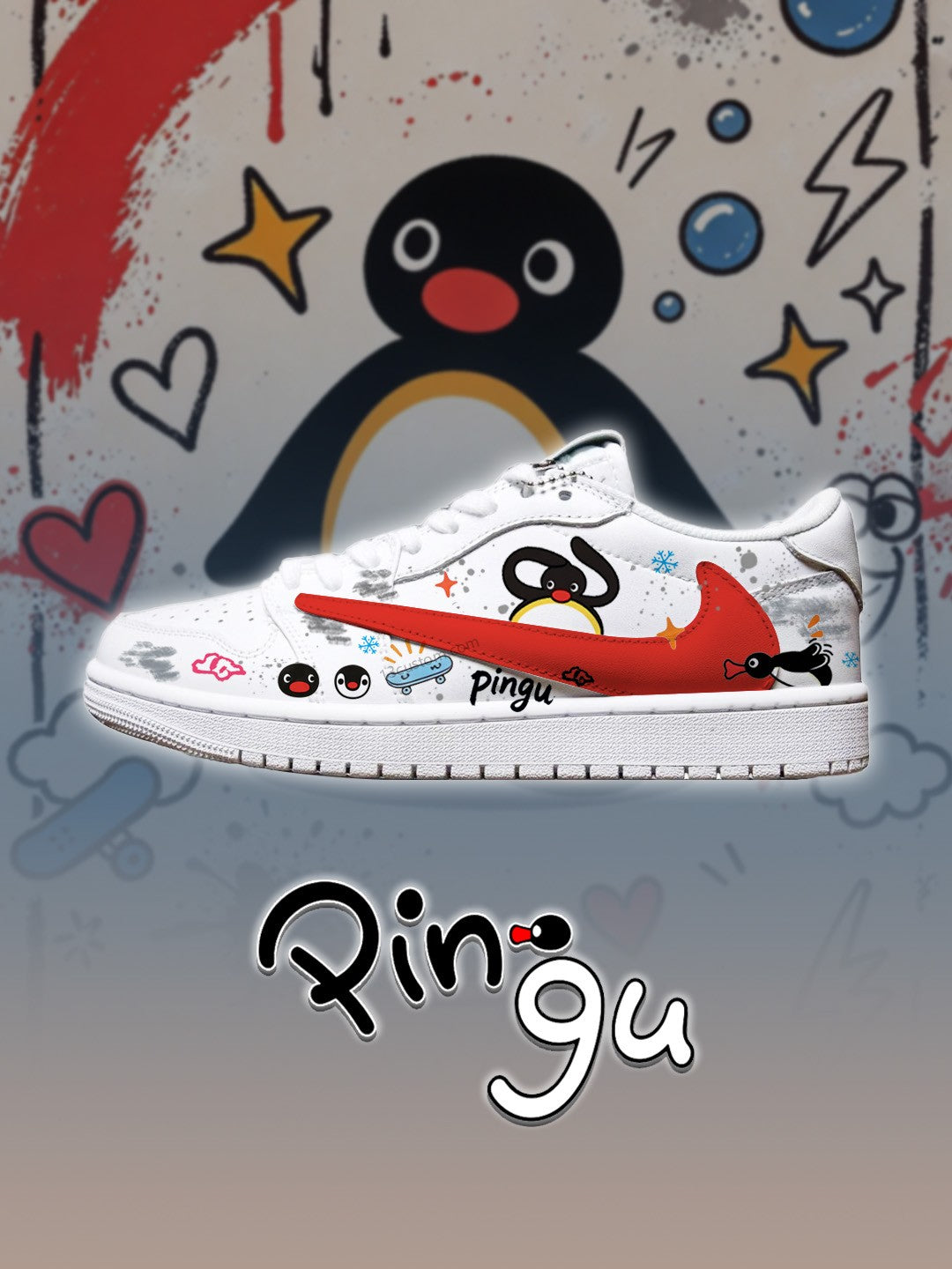 TS Low pingu graffiti street Custom Sneakers