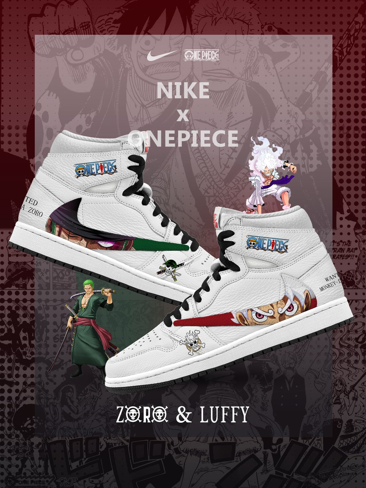 Luffy and Zoro V.1 Custom TS High Sneakers - 13custom