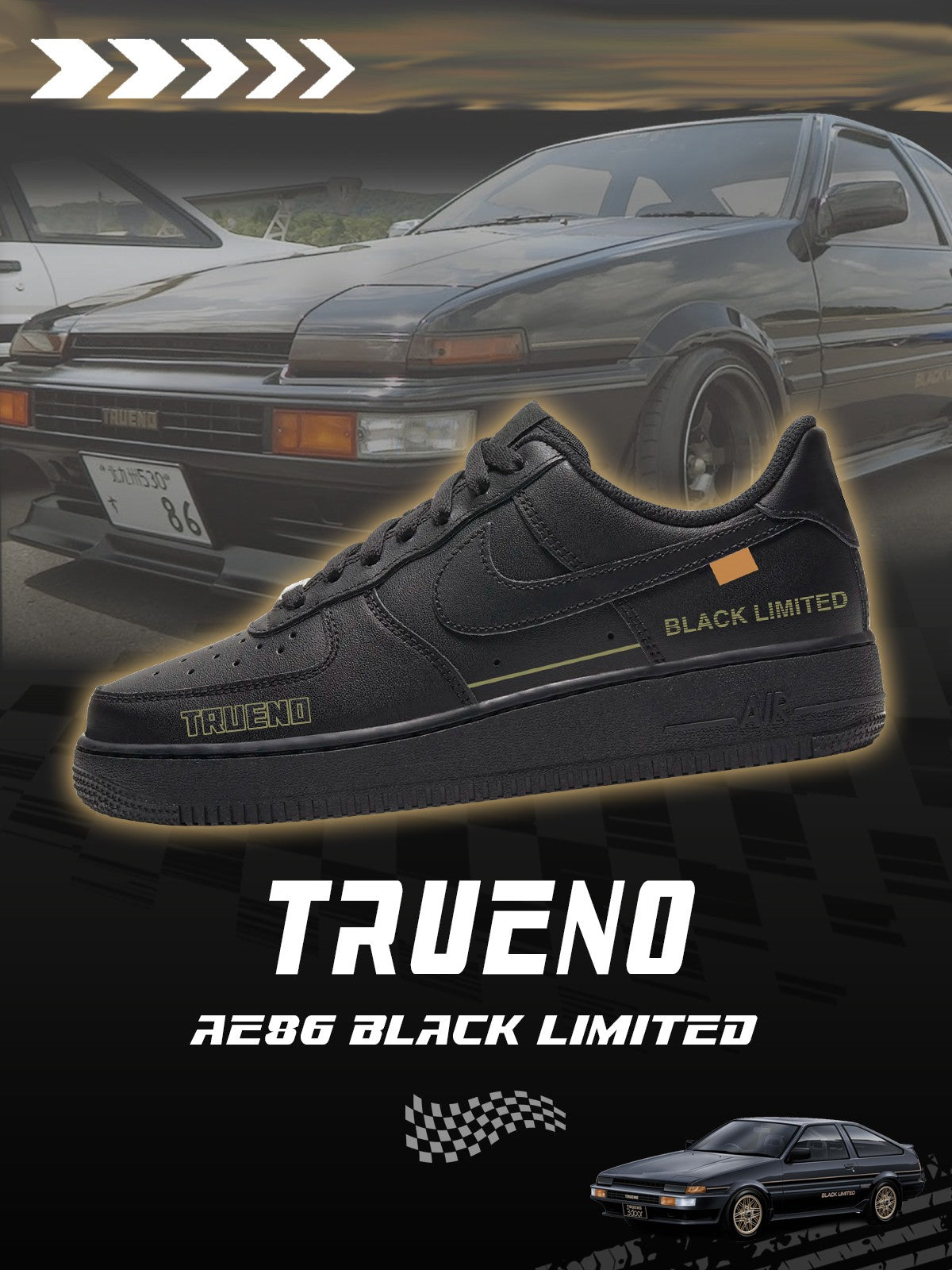 AE86 Trueno Black Limited V.1 Custom Sneakers - 13custom