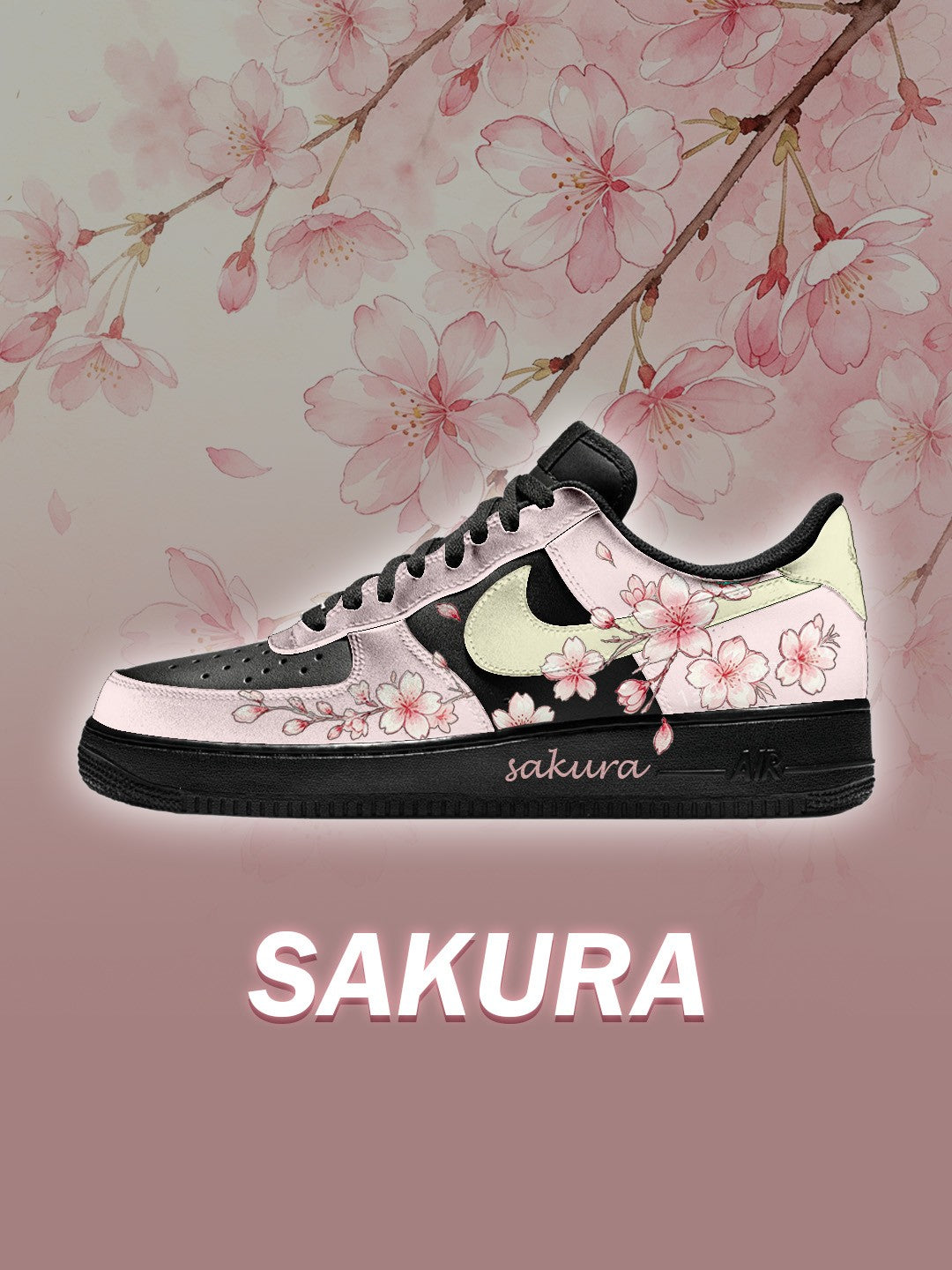 AF1 Black 粉色櫻花 客製化運動鞋