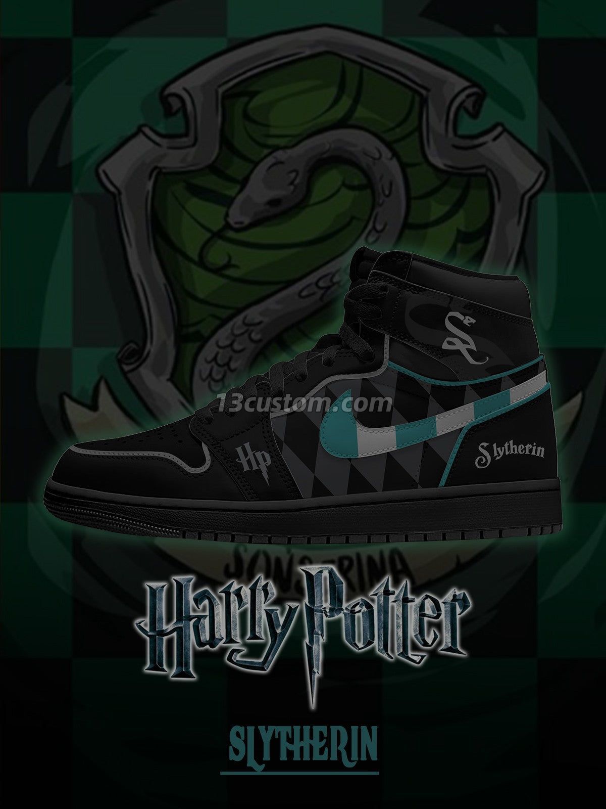 AJ1 H Hogwarts Slytherin House客製化 高幫-頂級 運動鞋-V3款 主圖