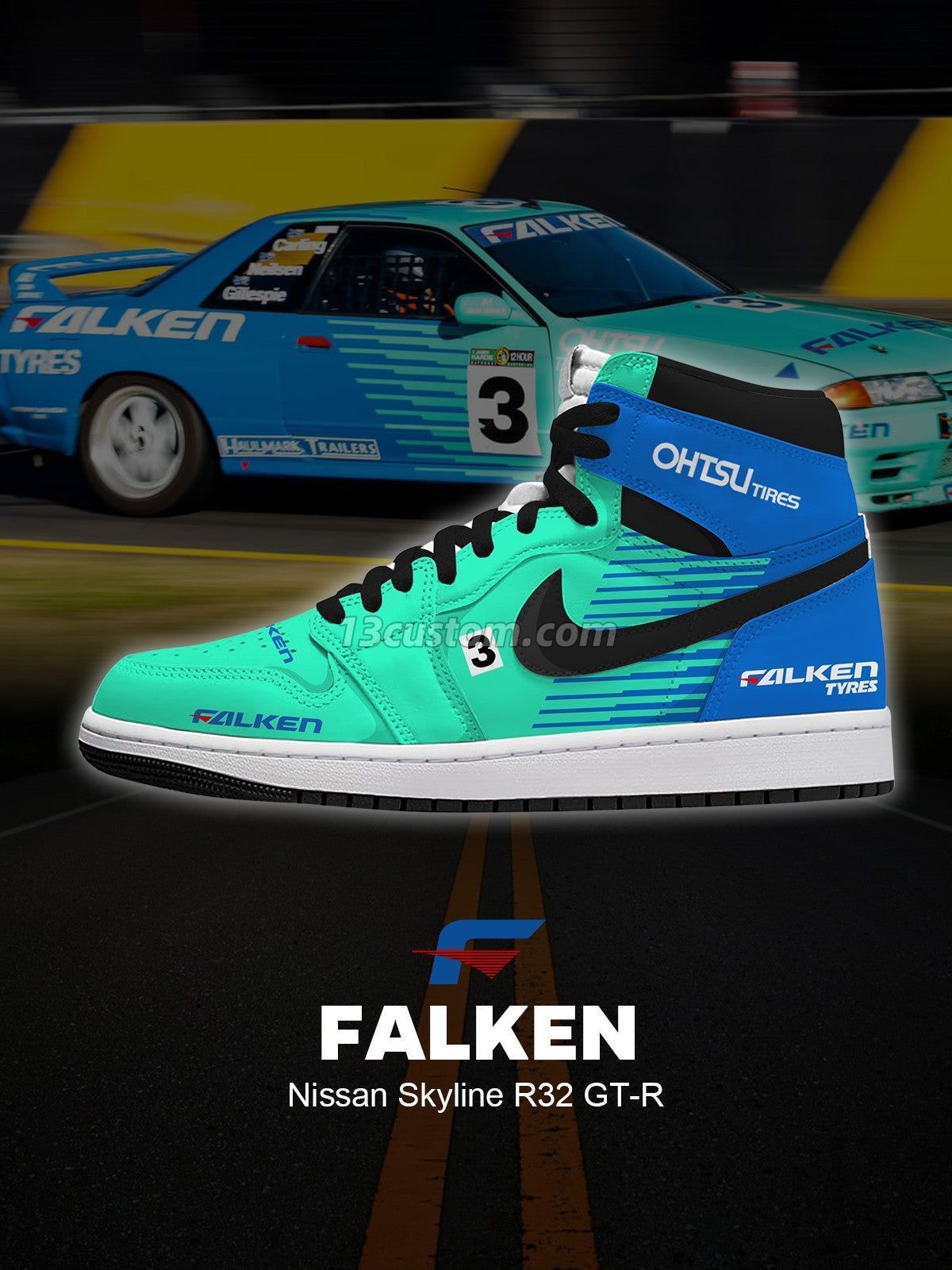 AJ1 H FALKEN Skyline R32 GT-R客製化 高幫-頂級 運動鞋-V1款