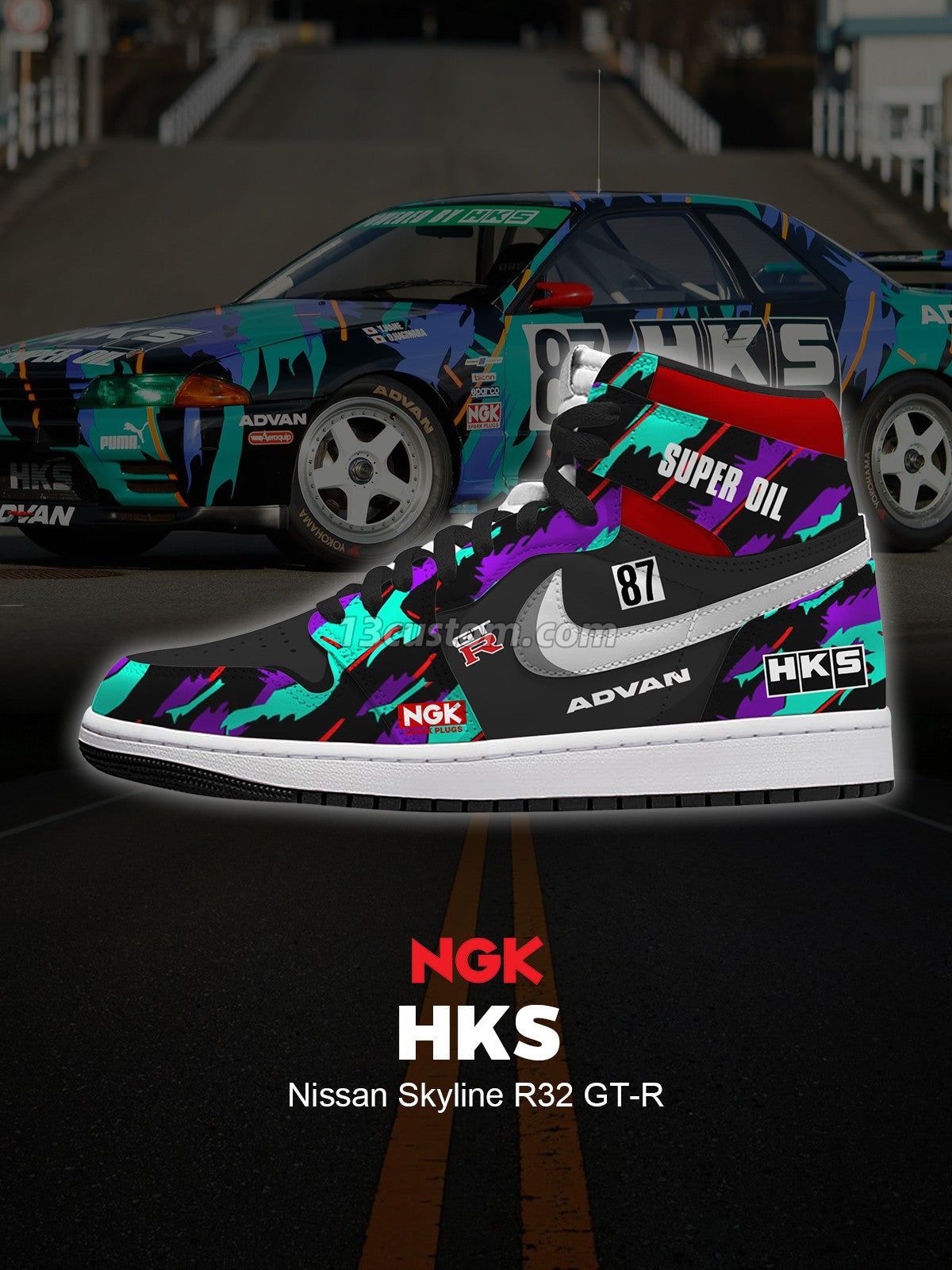 AJ1 H HKS Skyline R32 GT-R客製化 高幫-頂級 運動鞋-V1款