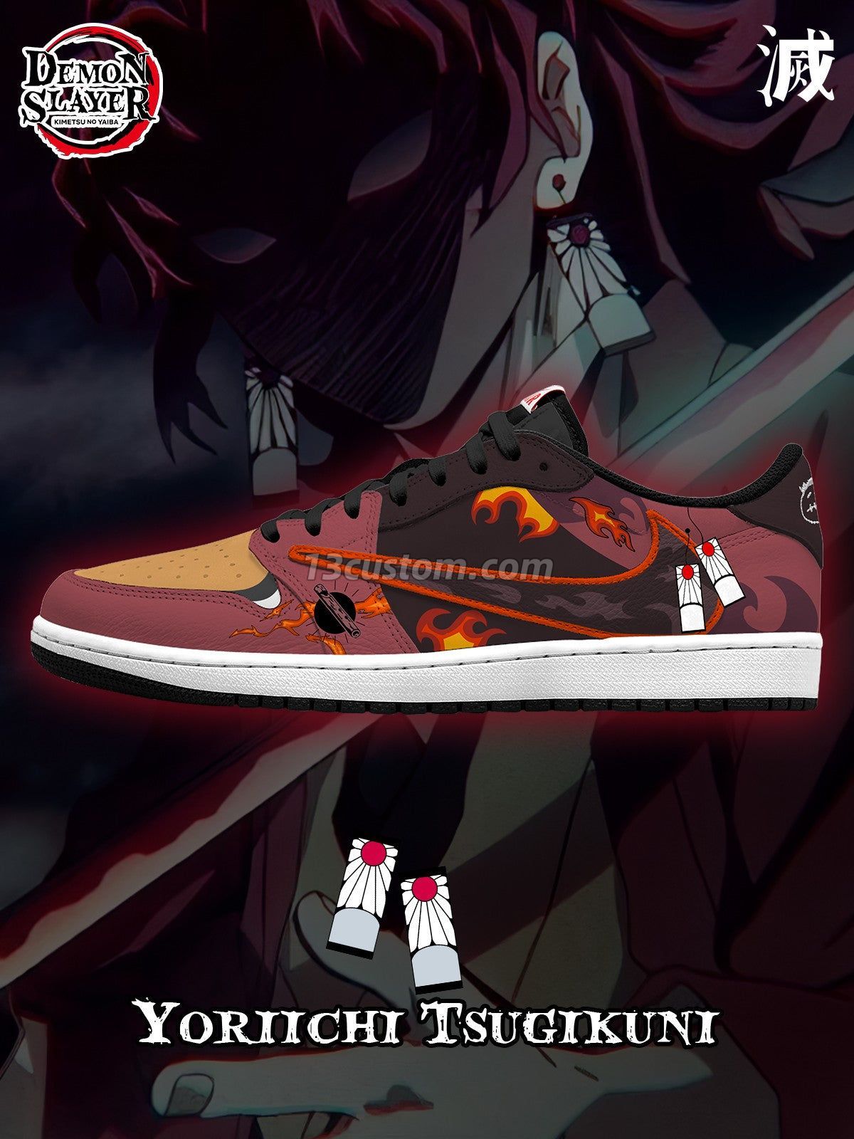 倒鉤TS Yoriichi Tsugikuni personalizadas, zapatillas deportivas de corte bajo con diseño de倒鉤 - modelo V1 Imagen principal del producto