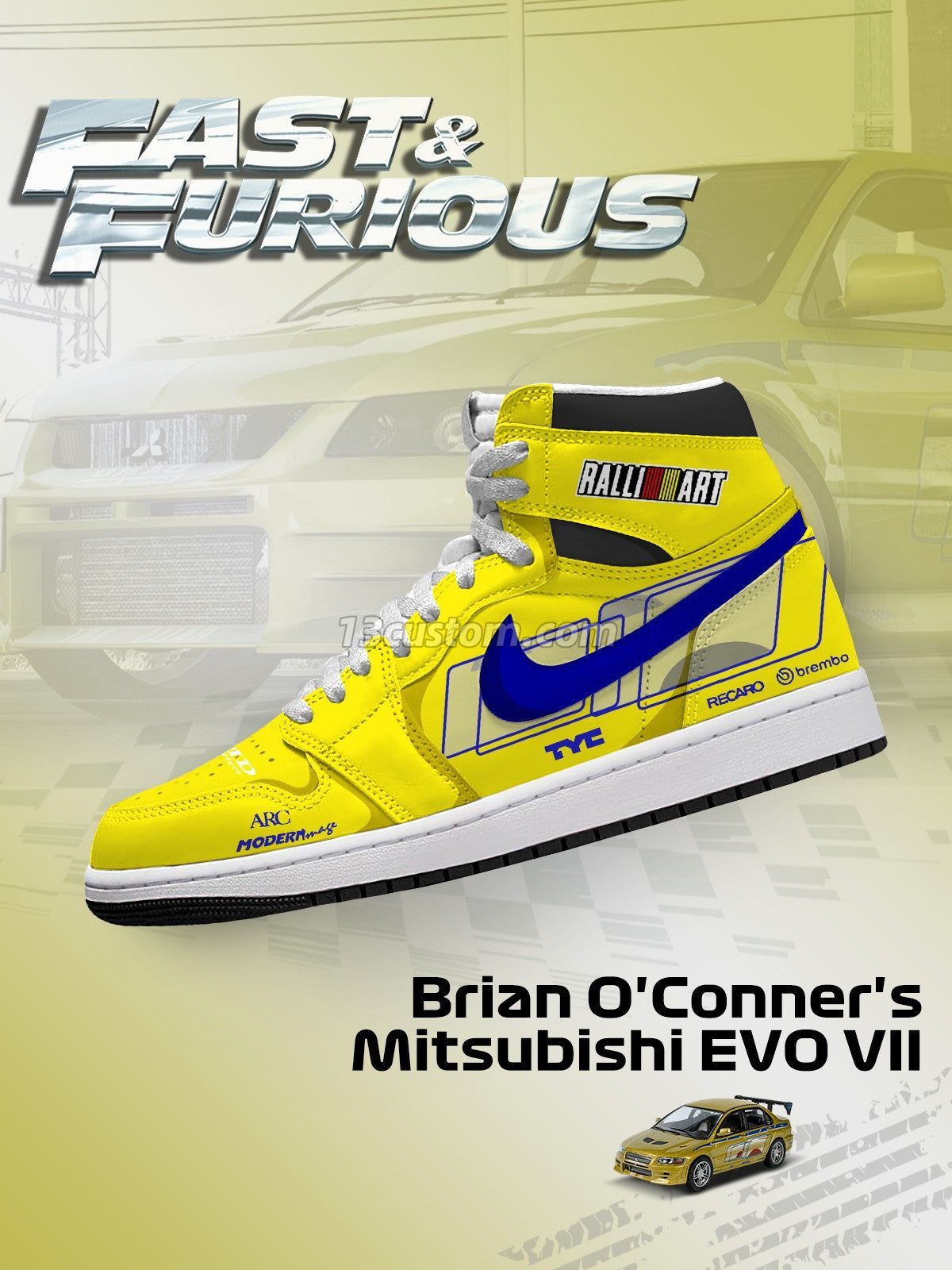 AJ1 H Brian O'Conner's EVO VII客製化 高幫-頂級 運動鞋-V1款