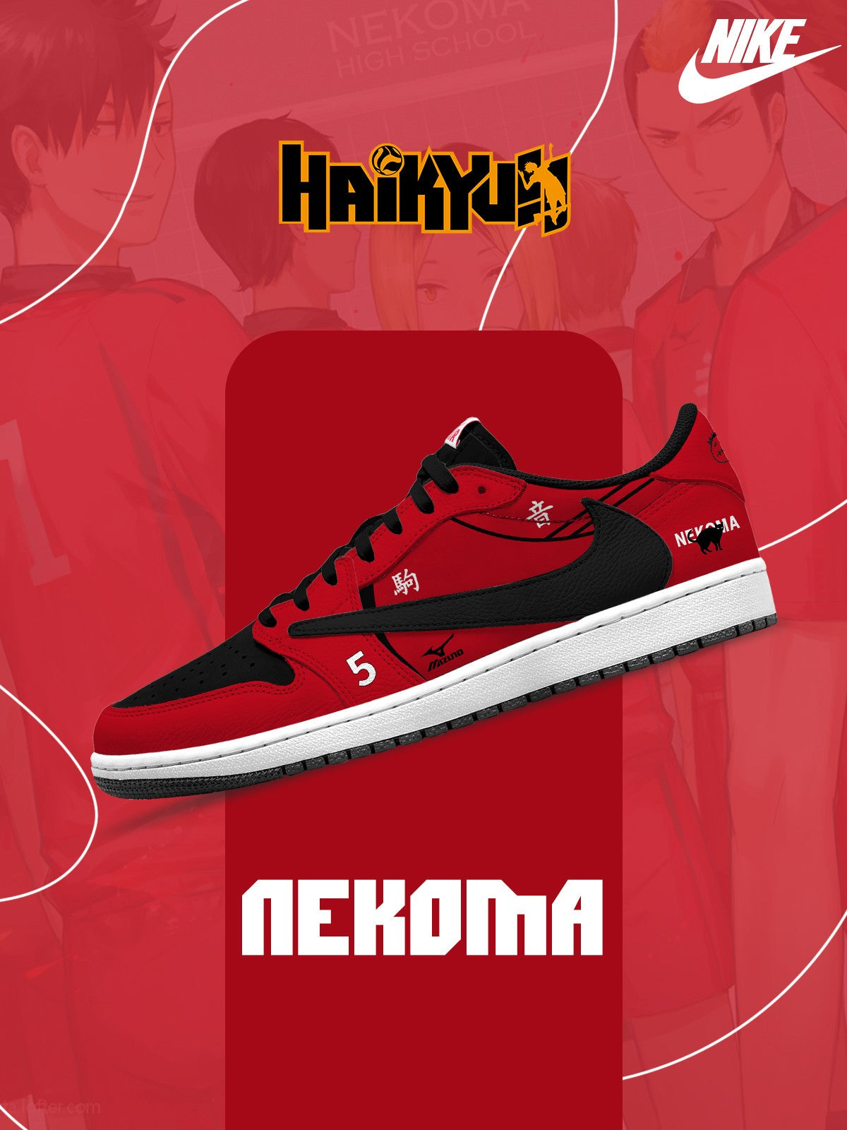 Nekoma High V.1 Custom TS Low Sneakers - 13custom