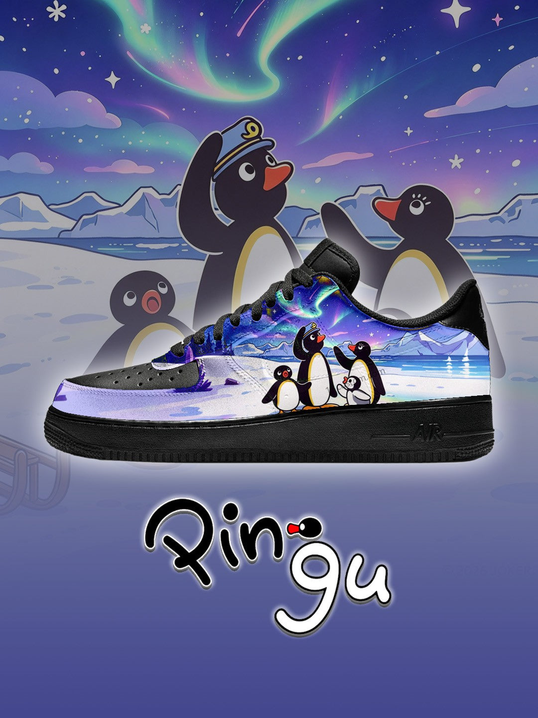 AF1 Black pingu aurora antarctica Custom Sneakers