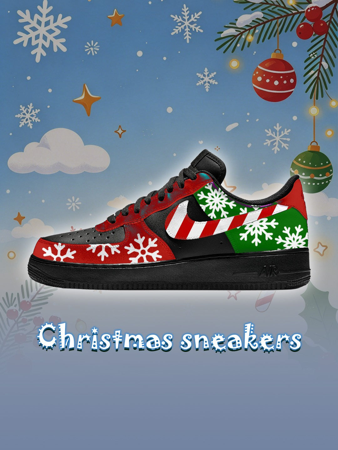 AF1 Black Snowflake Christmas Custom Sneakers