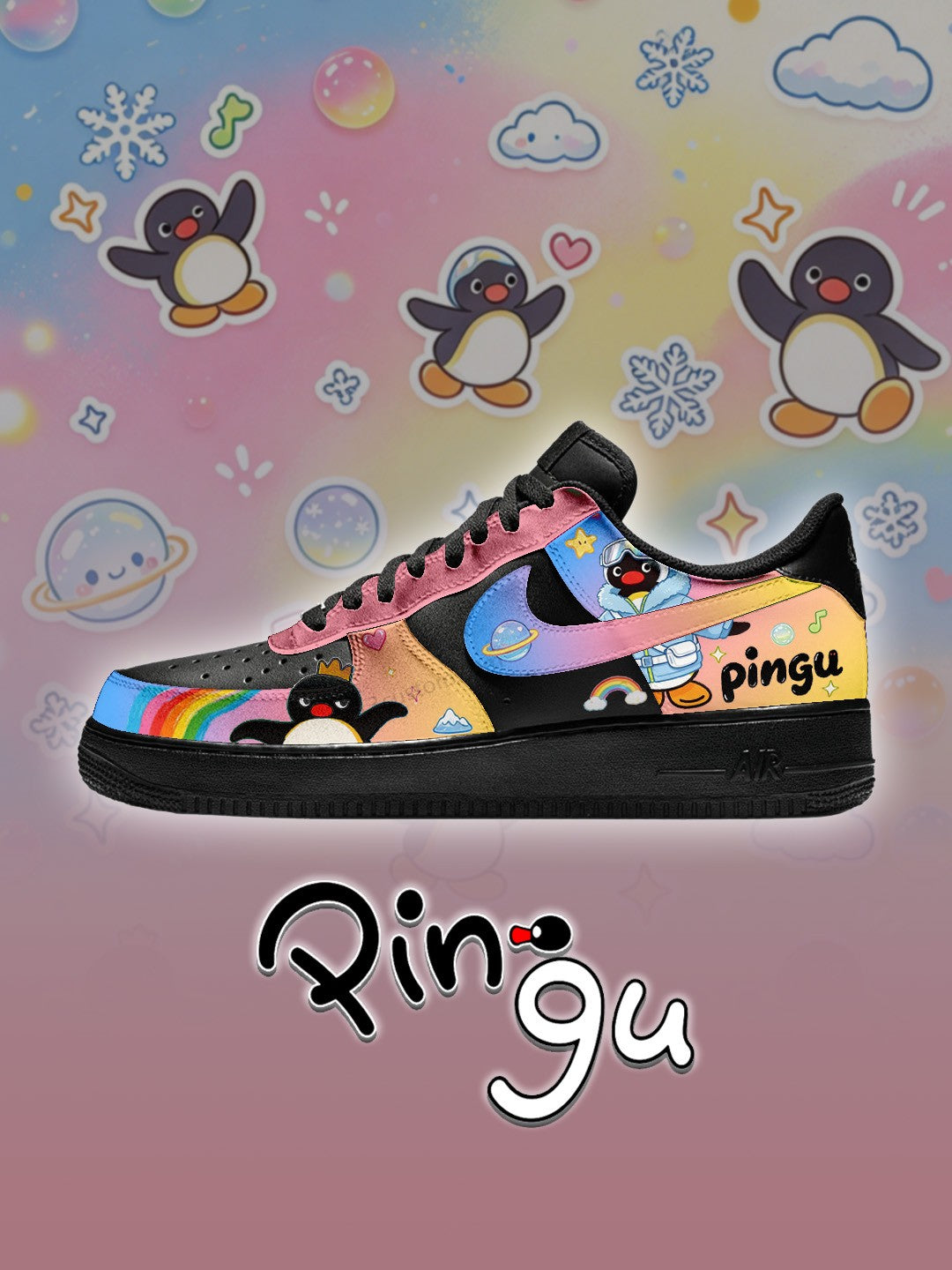 AF1 Black pingu rainbow candy Custom Sneakers
