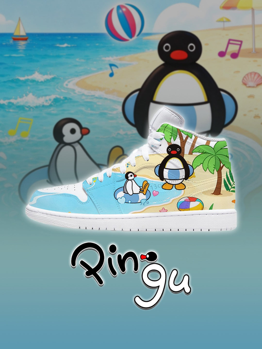 AJ1 HI pingu summer beach Custom Sneakers