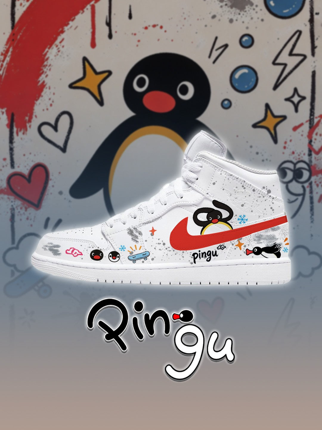 AJ1 HI pingu graffiti street Custom Sneakers